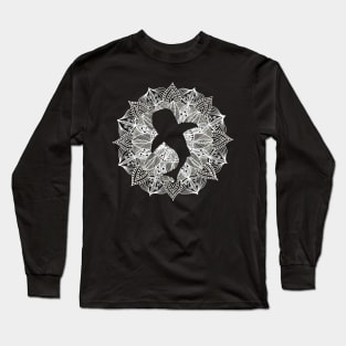 White Mandala Circle Whale Shark Long Sleeve T-Shirt